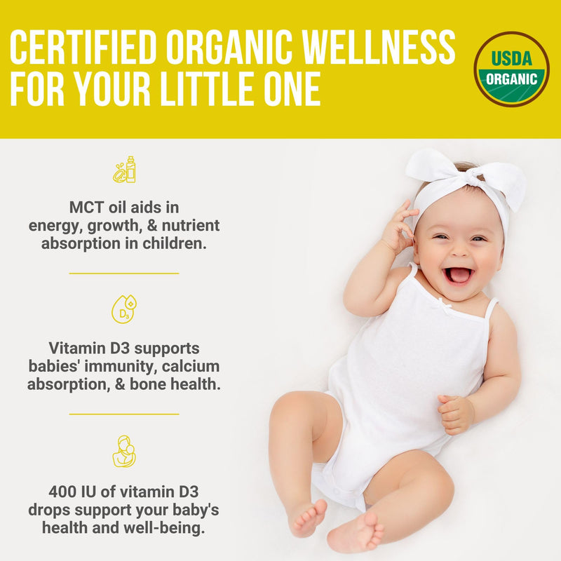 Organic Vegan Vitamin D3 400IU, 60 Drops – Baby Drop for Infants & Toddlers | USDA Organic, Non-GMO, Plant-Based, No Additives or Preservatives, All Natural, Made in UK – Pack of 2 Organic Vegan 400IU - 60 Drops