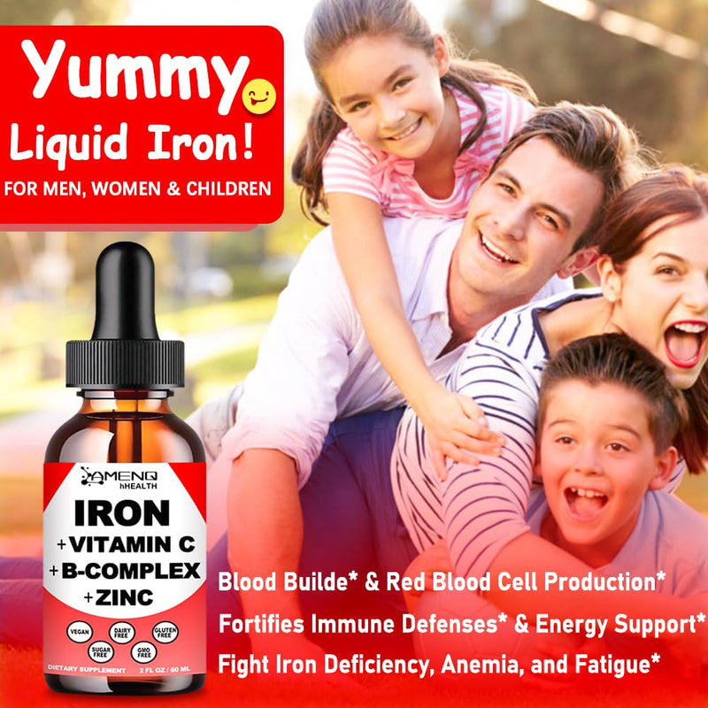 Liquid Iron Supplement for Women, Boost Iron Levels, Stomach Friendly Iron | High Absorption Liquid Iron Drops for Red Blood Cells & Immune Support, Slow Release Liquid formula w/Vitamin C, A, B-Complex Strawberry 2 Fl Oz (Pack of 1)