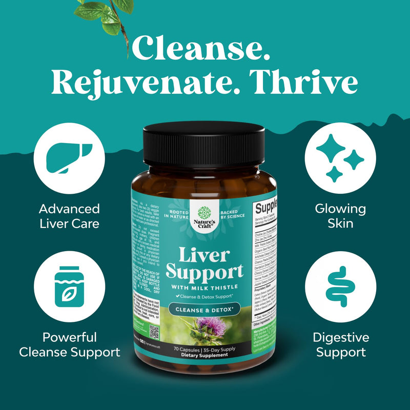 Best Liver Supplements with Milk Thistle - Artichoke - Dandelion Root Support Healthy Liver Function for Men and Women Natural Detox Cleanse Capsules Boost Immune System Relief - Natures Craft | Herbal Detox Support with Ginger, Beetroot & Artichoke - ...