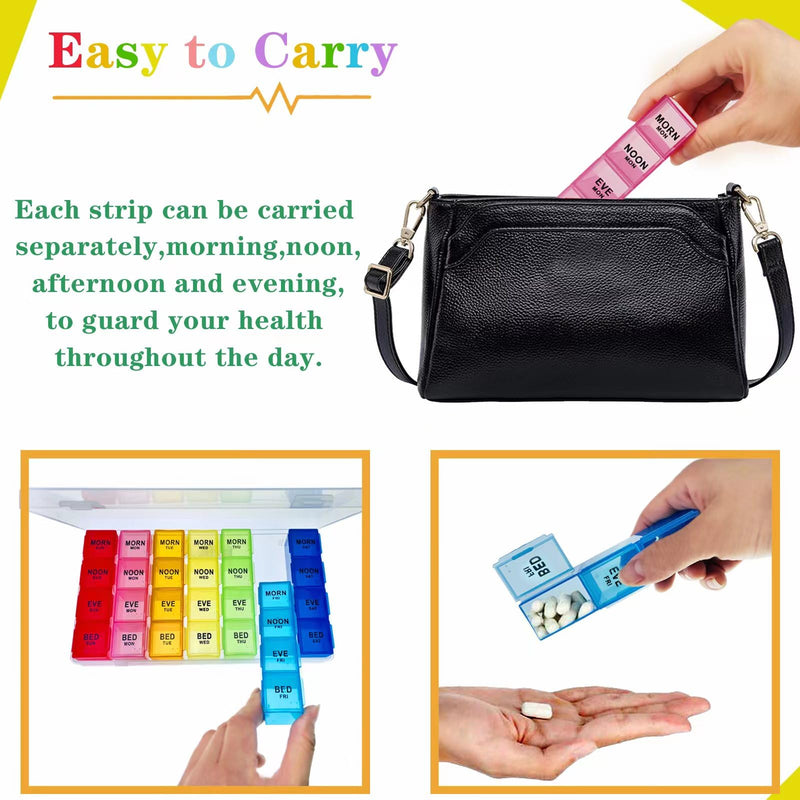 ZVZM Weekly Pill Organizer 4 Times a Day, Medicine Organizer Box, Travel Daily Pill Box Organizer 7 Day, Pill Case, Pill Container Holder for Hold Vitamins/Fish Oils. White