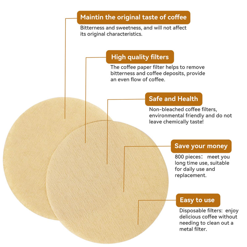 [Australia] - Replacement Paper Filter Packs Laicky 800 Count Unbleached Coffee Filter Paper Round Coffee Maker Filters Compatible with Aerobie Aeropress Coffee and Espresso Makers Disposable Coffee Tea Filters 