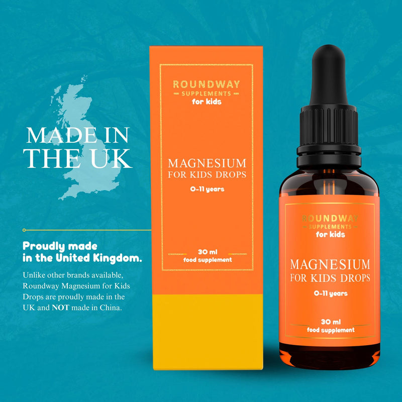 Magnesium for Kids Drops | Supports Sleep & Relaxation, Helps Calm & Focus, Ionic Liquid Supplement for 0-11 Years | Unflavoured, Mix with Water or Milk by Roundway Supplements | Long Supply