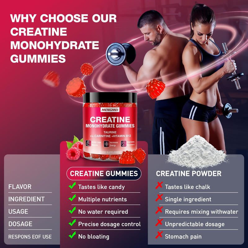 Creatine Gummies Complex, Creatine Monohydrate Gummies for Muscle Growth, Strength & Energy Support, Enhanced with Taurine & Vitamin B12, Pre-Workout Gummies for Men & Women, 120 Count 120 count (Pack of 1)