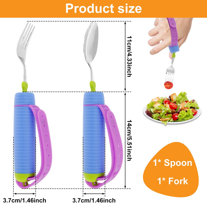 Adaptive Utensils Spoons Forks Set with Adjustable Silicone Strap and Nonslip Handle 360° Rotatable Adaptive Eating Utensils Easy Grip Cutlery for Elderly Disabled Arthritis Parkinson Disease