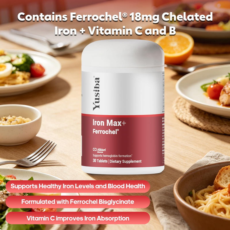 Iron Supplement, High Absorption Ferrochel Chelated Iron, 30 Iron Tablets | Vitamins C, B6, B12, Folate, Iron 18 mg, Gentle on the Stomach, Non-GMO, Gluten Free