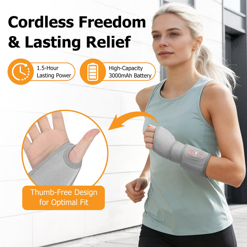 Cordless Wrist Heating Pad Massage, Wrist Massager for Carpal Tunnel, Heated Wrist Brace, 660nm 850nm Red Light Therapy for Wrist, Hand and Wrist Massager with Heat, Silver Gray