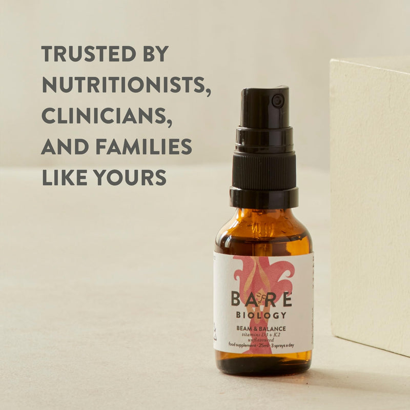 Bare Biology Beam & Balance Vitamin d3 k2 unflavoured Vegan Spray. Maximum Strength: Vitamin d3 4000 iu, with k2 Vitamin Supplements MK-7. Daily Support for Immunity, Bones, Teeth and Muscles