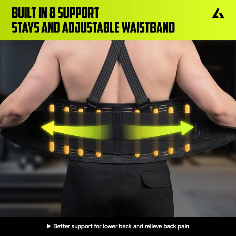 [Australia] - Work Back Brace for Lower Back Pain with Suspenders, Adjustable Lumbar Back Support Belt for Men & Women-Heavy Lifting, Safety Protection, Sciatica Relief (M) Medium 