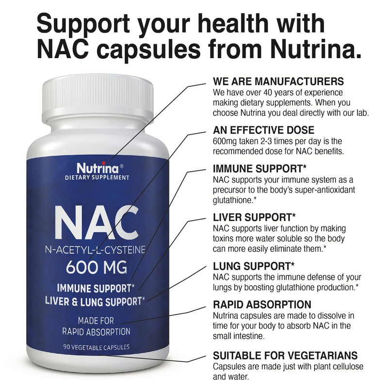 [Australia] - NAC 600 mg - NAC Supplement for Immune Support & Lung Health, Liver Support & Antioxidant* - Freeform N-Acetyl-L-Cysteine - 90 Capsules 