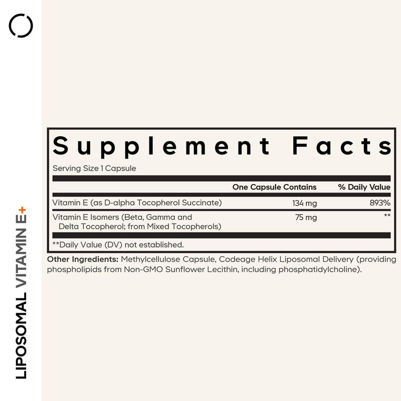 [Australia] - Codeage Liposomal Vitamin E Supplement - All Vitamin E Tocopherols - 3-Month Supply - Alpha Tocopherols, Beta, Gamma, and Delta - Liposomal Mixed Tocopherols - Non-GMO Phospholipid - 90 Capsules 