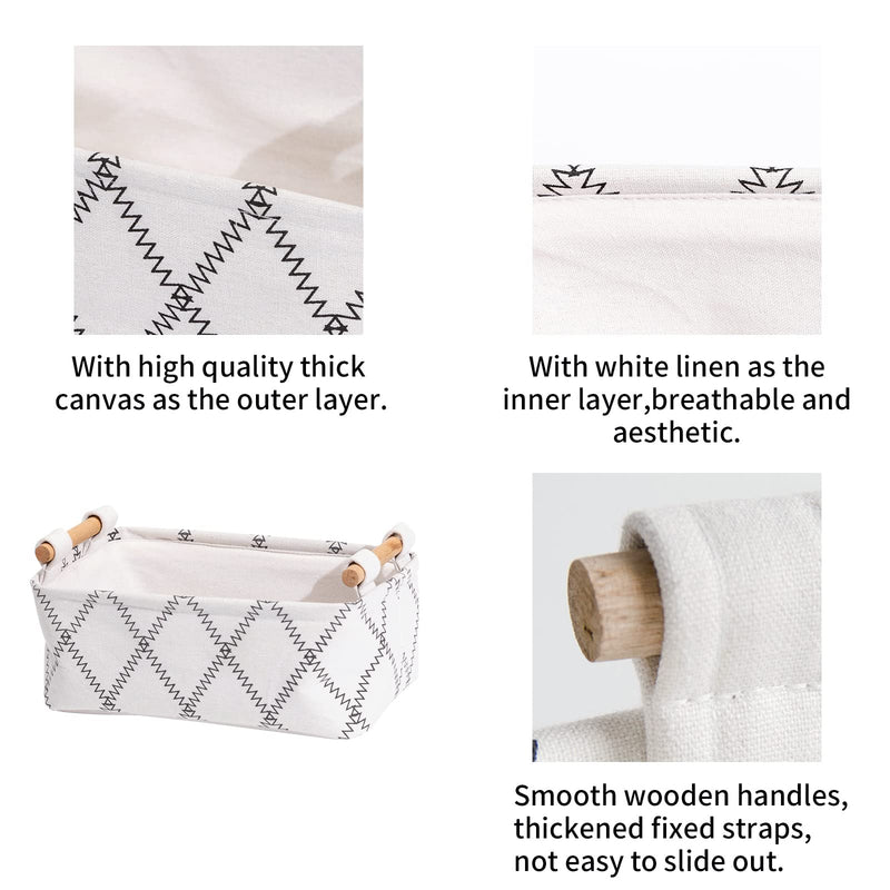 [Australia] - Decorative Collapsible Rectangular Fabric Storage Bin Organizer Basket with Wooden Handles for Clothes Storage, 11"×7.1"×3.9", White 11×6.7×3.5 inch 