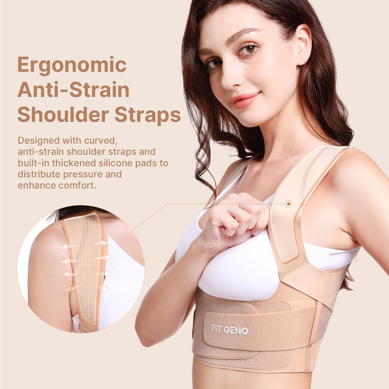 [Australia] - Fit Geno Posture Corrector for Women Invisilite: Invisible Lightweight Back Brace for Neck Shoulder & Upper Back Pain Relief - Improve Posture Correct Hunchback Slouching Under Clothes Medium Beige M (Under Bust 34"- 38") 