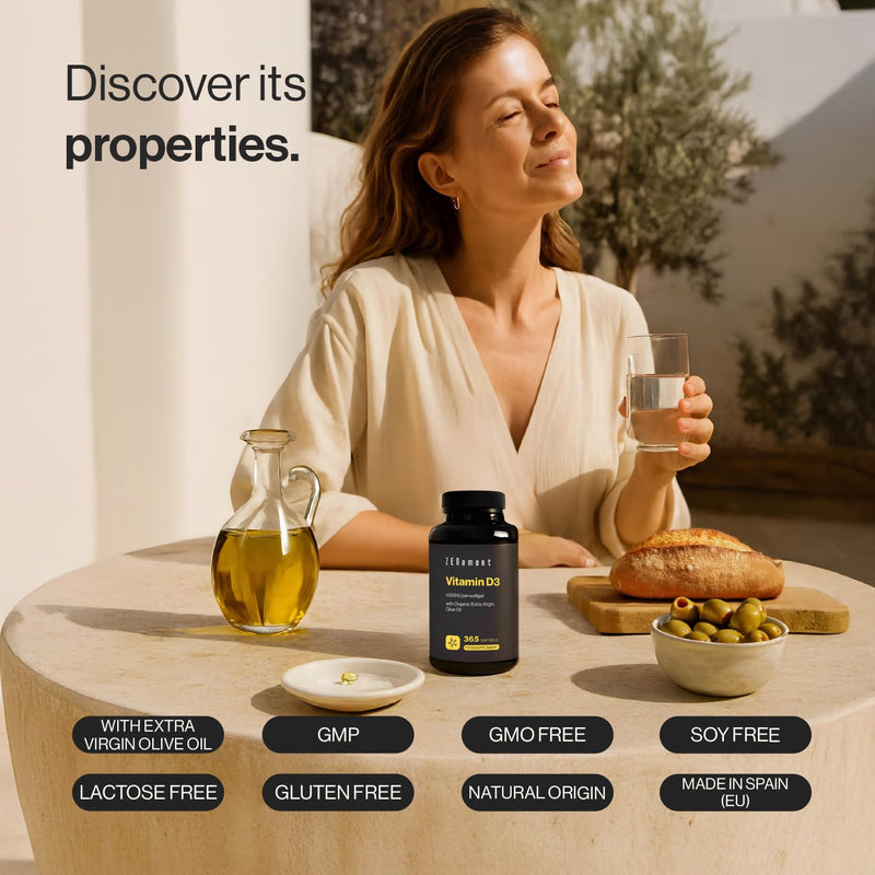 Vitamin D3, 4000 IU per softgel, 365 Softgels | with Organic Extra Virgin Olive Oil | Bones, Muscles and Immune System | Soy Free, Non-GMO | Zenement
