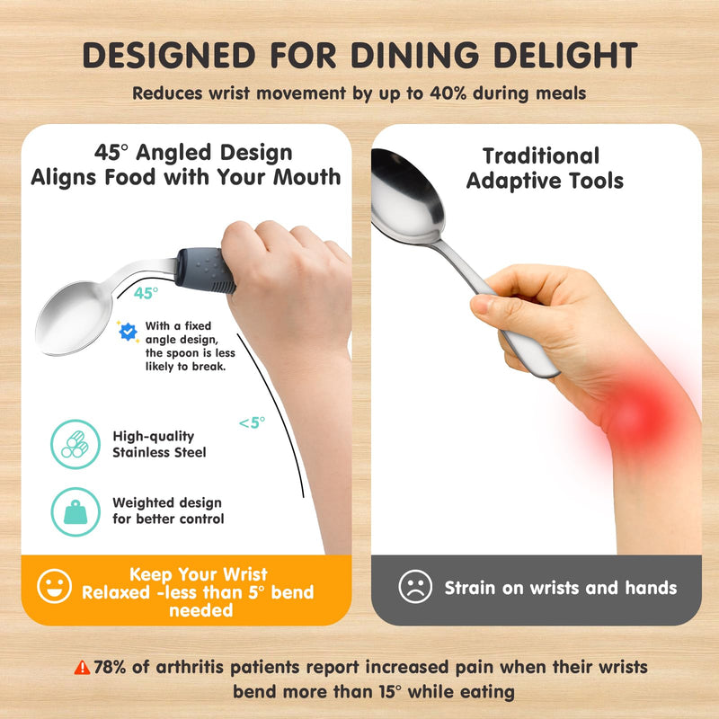 [Australia] - Weighted Adaptive Utensils, 4Pcs Weighted Utensils for Hand Tremors, 45°Angled Parkinsons Utensils for Elderly, 3.5oz Weighted Built Up Utensils for Adults, Disabled, Parkinson, Right-Handed 