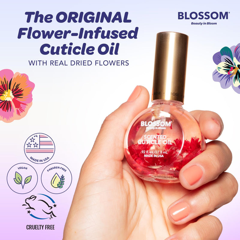 Blossom Hydrating, Moisturizing, Strengthening, Cherry, 3 pack Fruit Bundle | Scented Cuticle Oil, Infused with Real Flowers, Made in USA, 1.26 fl. oz, Strawberry, Grape, Jojoba Vitamin, Nail Care Kit