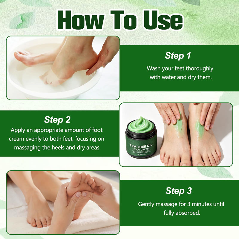 Tea Tree Oil Foot Cream 50g, with Vitamin E, Aloe Vera & Peppermint, Nourishing & Hydrating Foot Balm for Dry Feet Care, Travel-Size Foot Care Products (2PCS)
