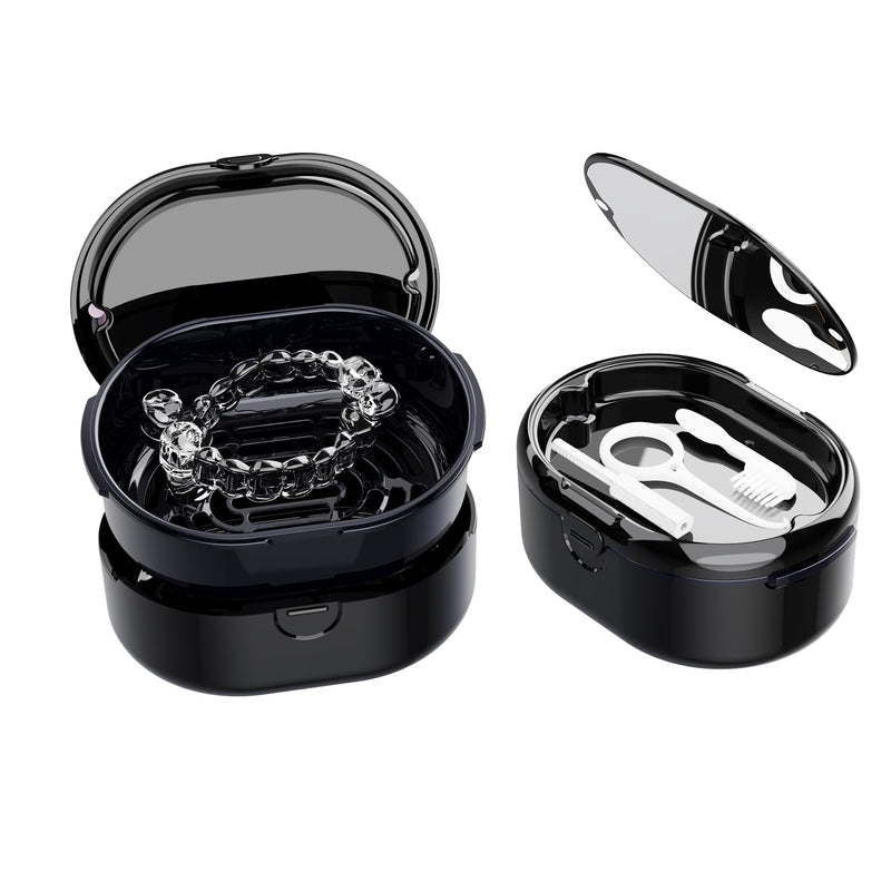 [Australia] - Lammcou Braces box, portable, denture container, denture box, dentures container box with mirror and tools for dental splints, braces, sports mouth guard, dentures, cleaning and storage 