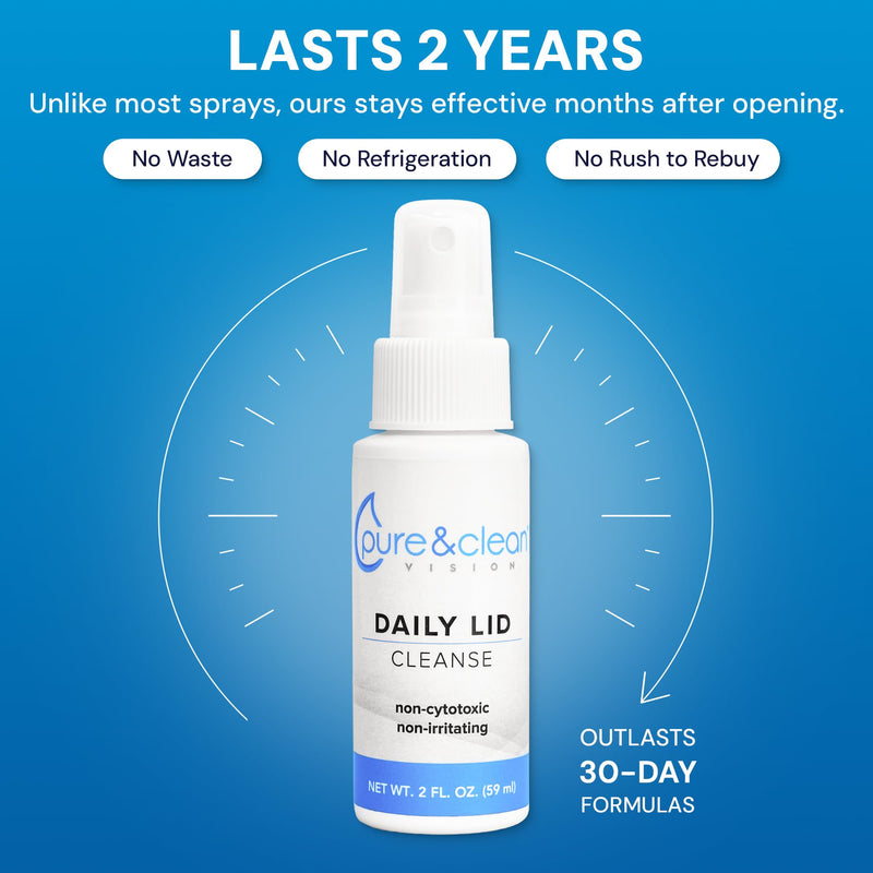 [Australia] - PURE & CLEAN Daily Lid Cleanse Spray - .01% Hypochlorous Acid Eyelid & Lash Cleanser - Gentle HOCl Formula for Blepharitis, Dry Eye, Irritation - Safe for Sensitive Eyes, Contact Lenses - 2 oz 