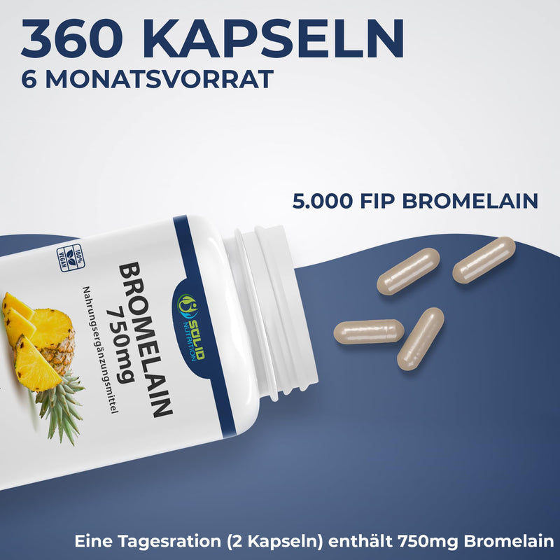 [Australia] - Bromelain high dose 750MG | 360 capsules - XXL supply | Gastric juice resistant - 5,000 F.I.P or 2,500 gdu/g per 2 capsules (daily dose) - Bromelain capsules vegan 