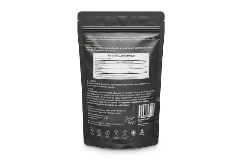 Magnesium Glycinate with Vitamin B6 | 180mg Elemental Magnesium Per Serving | Supports Muscle, Nerve & Energy Function | 60 Vegan HPMC Capsules | Non-GMO | Gluten-Free Magnesium Supplement
