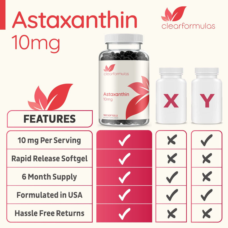 [Australia] - ClearFormulas Astaxanthin 10mg 180 Softgels Max Strength Astaxanthin Supplement 