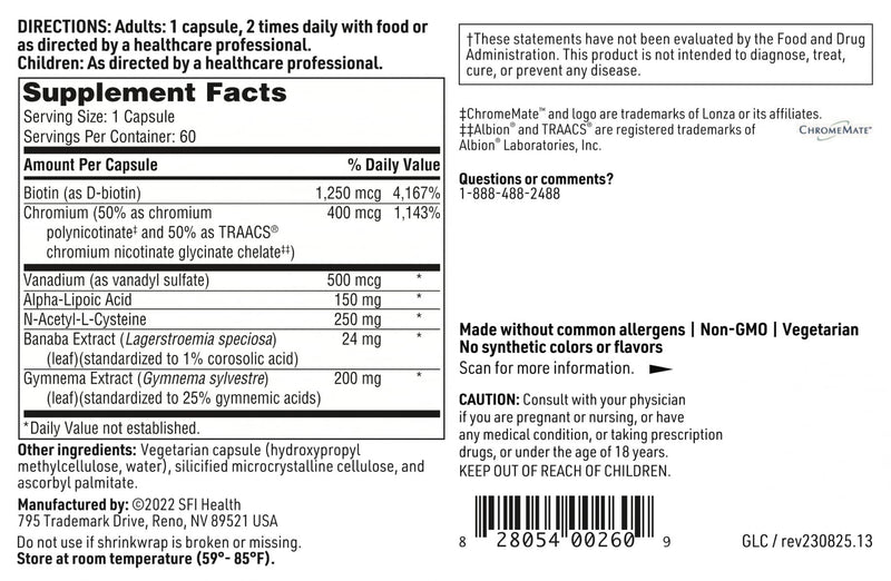 [Australia] - Klaire Labs SFI Health GlucoThera - Hypoallergenic Chromium Complex with Alpha-Lipoic Acid, Banaba Extract & Vanadium (60 Capsules) 