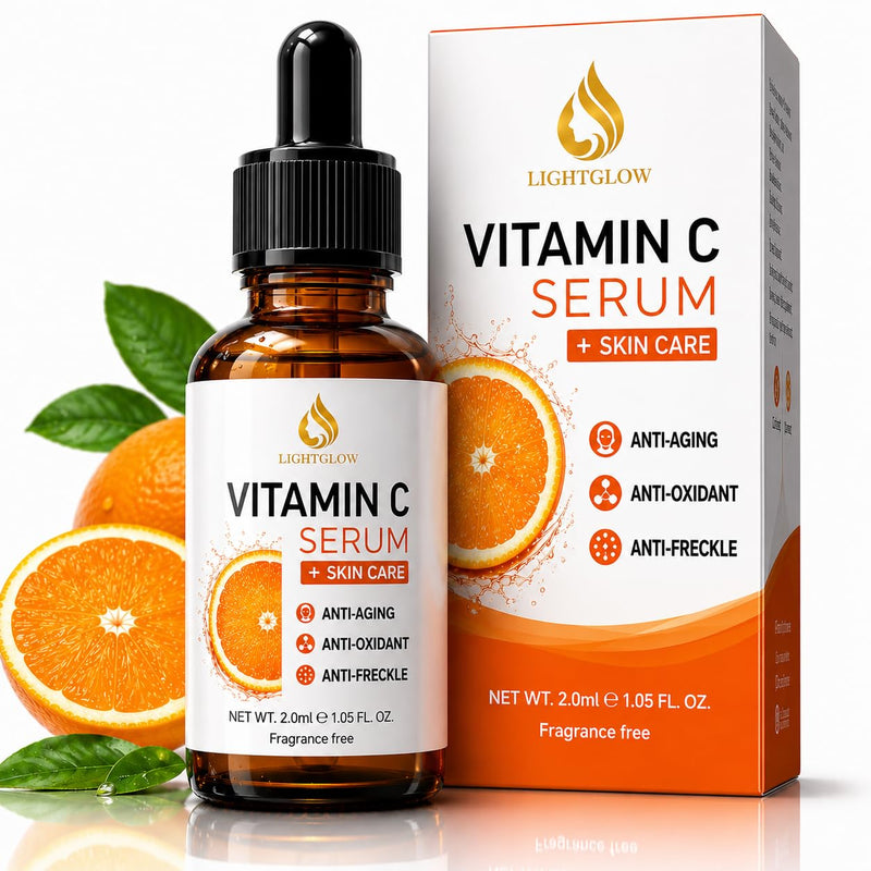 Vitamin C Serum for Face – Brightening Anti-Aging Facial Serum with Ferulic Acid, Vitamin E & Hyaluronic Acid – Fragrance-Free Dark Spot Corrector & Glow Formula, 1 fl oz