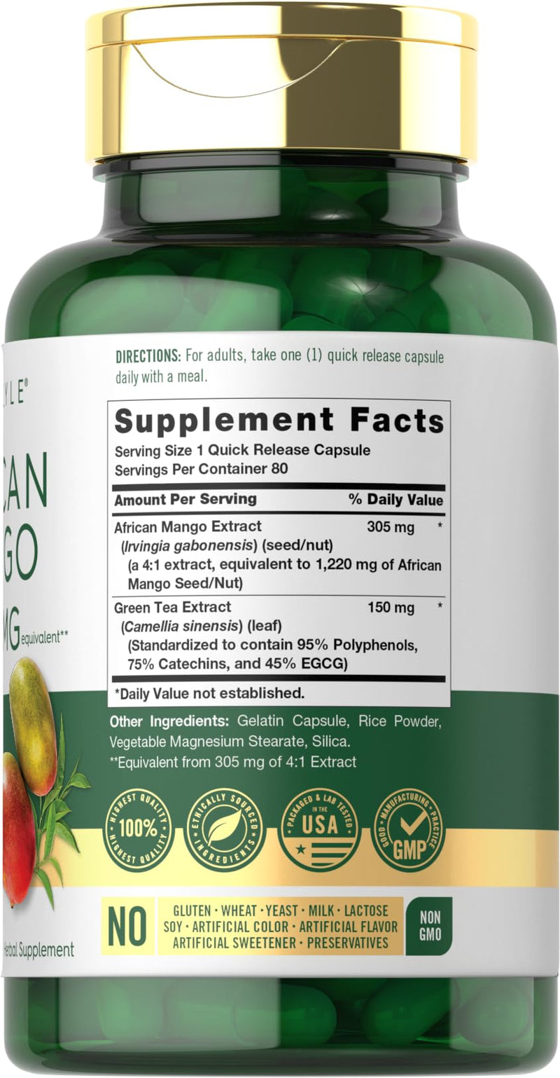[Australia] - Carlyle African Mango Supplement 1220mg | 80 Capsules | with Green Tea Extract | Non-GMO, Gluten Free 80 Count (Pack of 1) 