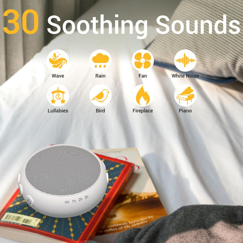 [Australia] - Mini Sleep Sound Machine Travel White Noise Machine with 30 Soothing Natural Sounds 36 Volume Control Pink Brown Noise Machine for Baby Kid Adults Noise Maker Powered by AC or USB Sleep Timer 
