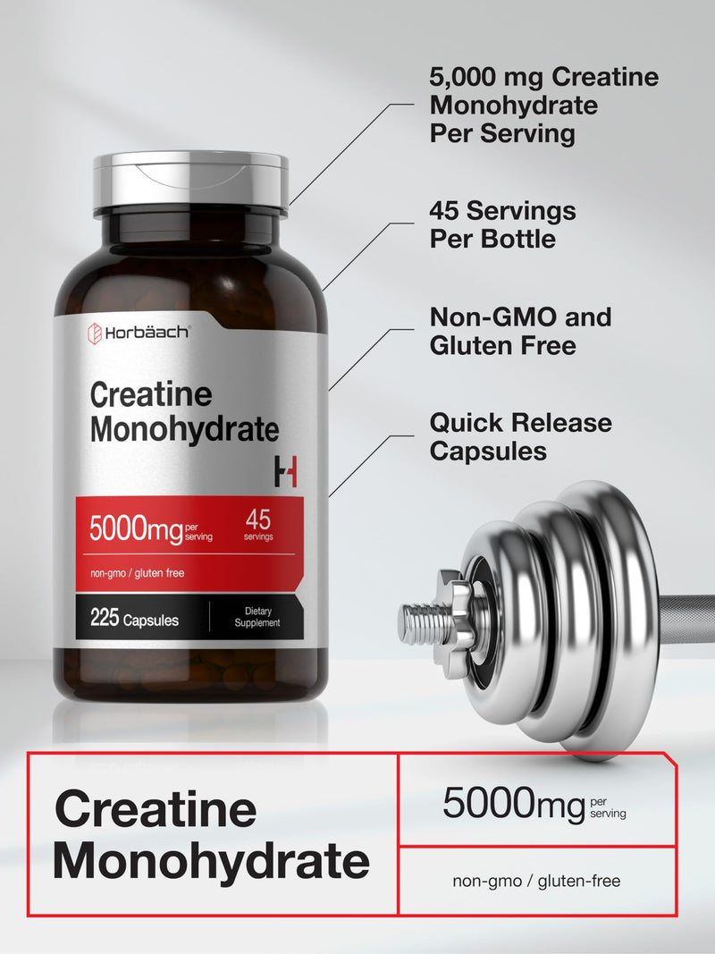 [Australia] - Horb√§ach Creatine Monohydrate | 5g | 225 Capsules | Non-GMO, Gluten Free Supplement 
