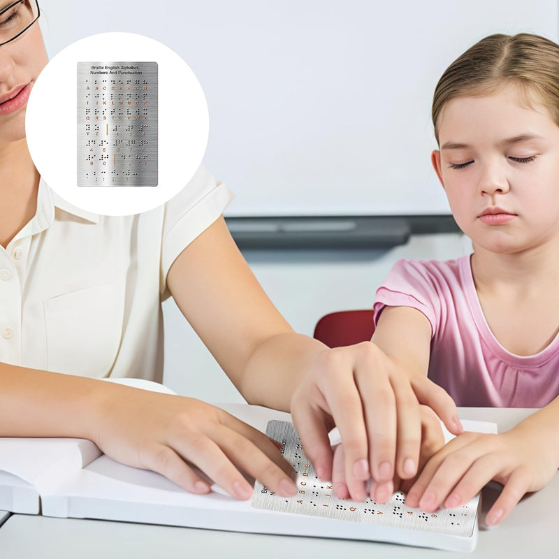Braille Alphabet Board with Raised Dots Punctuation,Aluminum Letter Fingerboard for Beginners,Portable Braille Teaching Aid,Board Braille Instruction Tool,Visually Impaired Products for Blind People