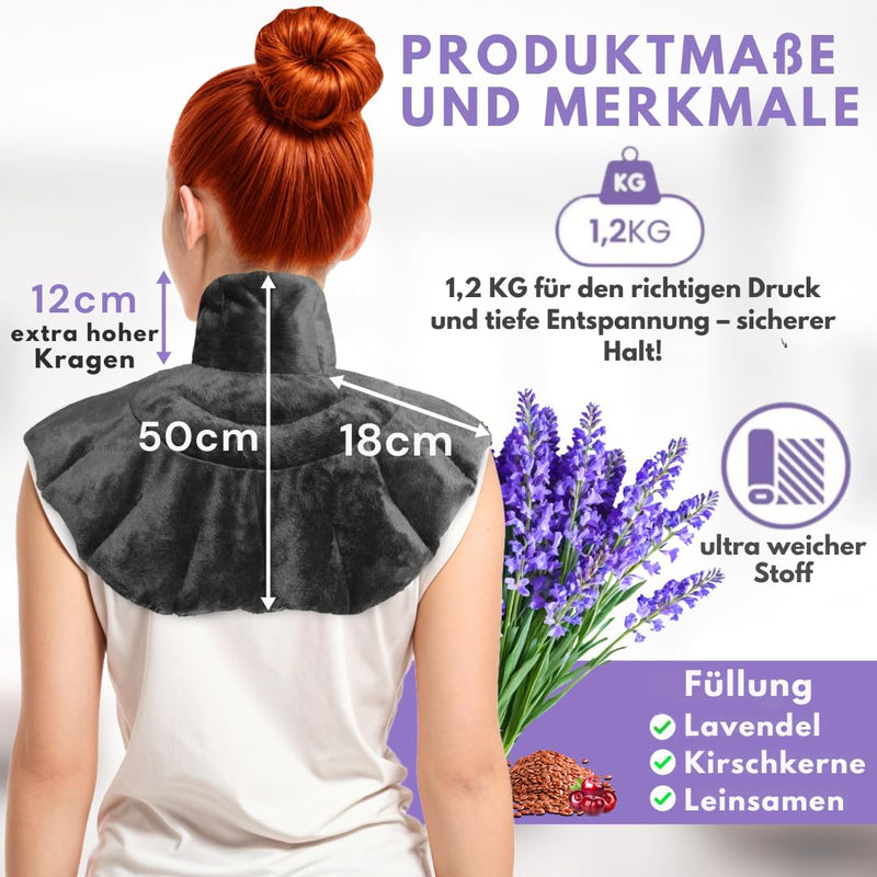 [Australia] - Heatbelle Empower® Cherry Stone Pillow for Neck and Shoulder - Grain Pillow for Microwave - Soothing Lavender Scent & Natural Warmth - Extra Large Coverage (Black) Black 