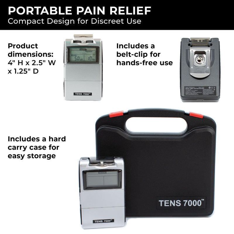 TENS 7000 Rechargeable Tens Unit Muscle Stimulator, Back Pain Relief, 4 Electrodes/Unit Pads, Period Pain Simulator, Muscle Recovery & Growth, Stim Machine, Electrotherapy, TENS Machine DT7304