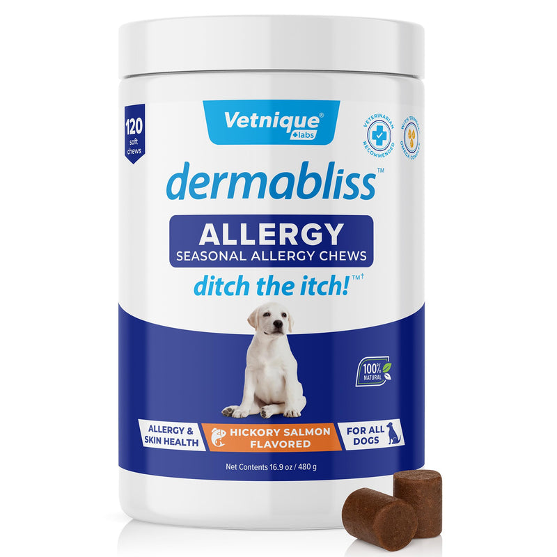 Dermabliss Allergy Chews 120ct and Dermabliss Anti-Itch & Allergy Relief Spray (4oz) Bundle Complete Skin Allergy Relief for Dogs with Dog Allergy Supplements, Hydrocortisone Spray for Dogs - PawsPlanet Australia