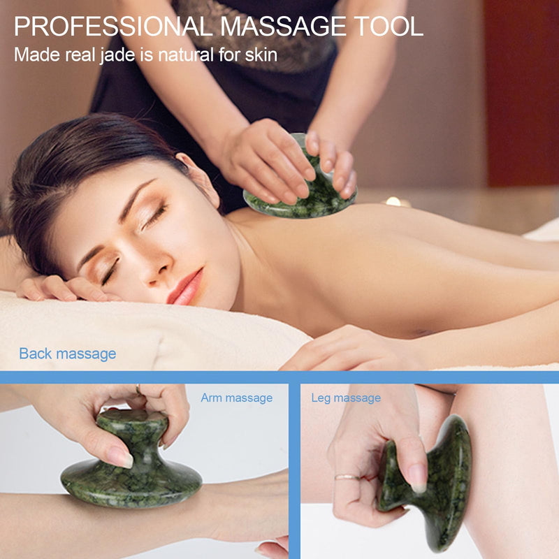 [Australia] - gemshan Massage Stone, 3.5inch Natural Hot Rocks, Body Gua Sha Massage Tool for Cellulite Massage, Lymphatic Drainage, Relieve Tension and Muscle Pain Dark Green Jade 