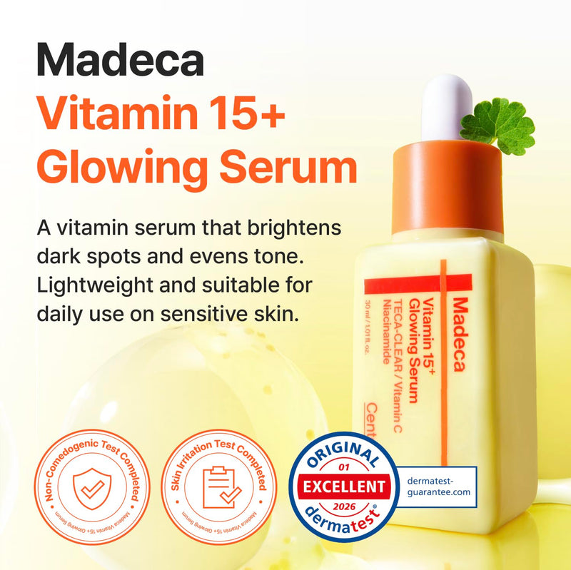 CENTELLIAN 24 Madeca Vitamin 15+ Glowing Serum - Uneven Skin Tone Care | Serum with 15% Multi-Vitamin Complex, Niacinamide, TECA and Ascorbic Acid for Uneven Tone and Radiance, 1.01 fl oz Glowing Serum 1.01 fl oz