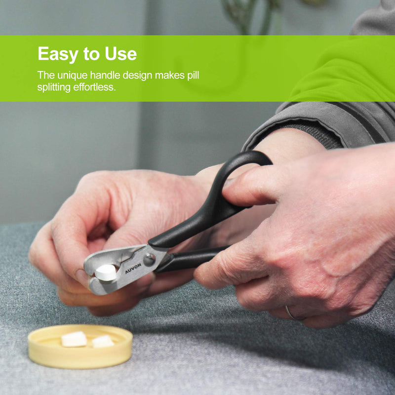 [Australia] - AUVON Scissors-Shaped Pill Cutter, Sharp Blade Pill Splitter for Accurately Dividing Various Size of Vitamins, Tablets and Medications in Half Black 