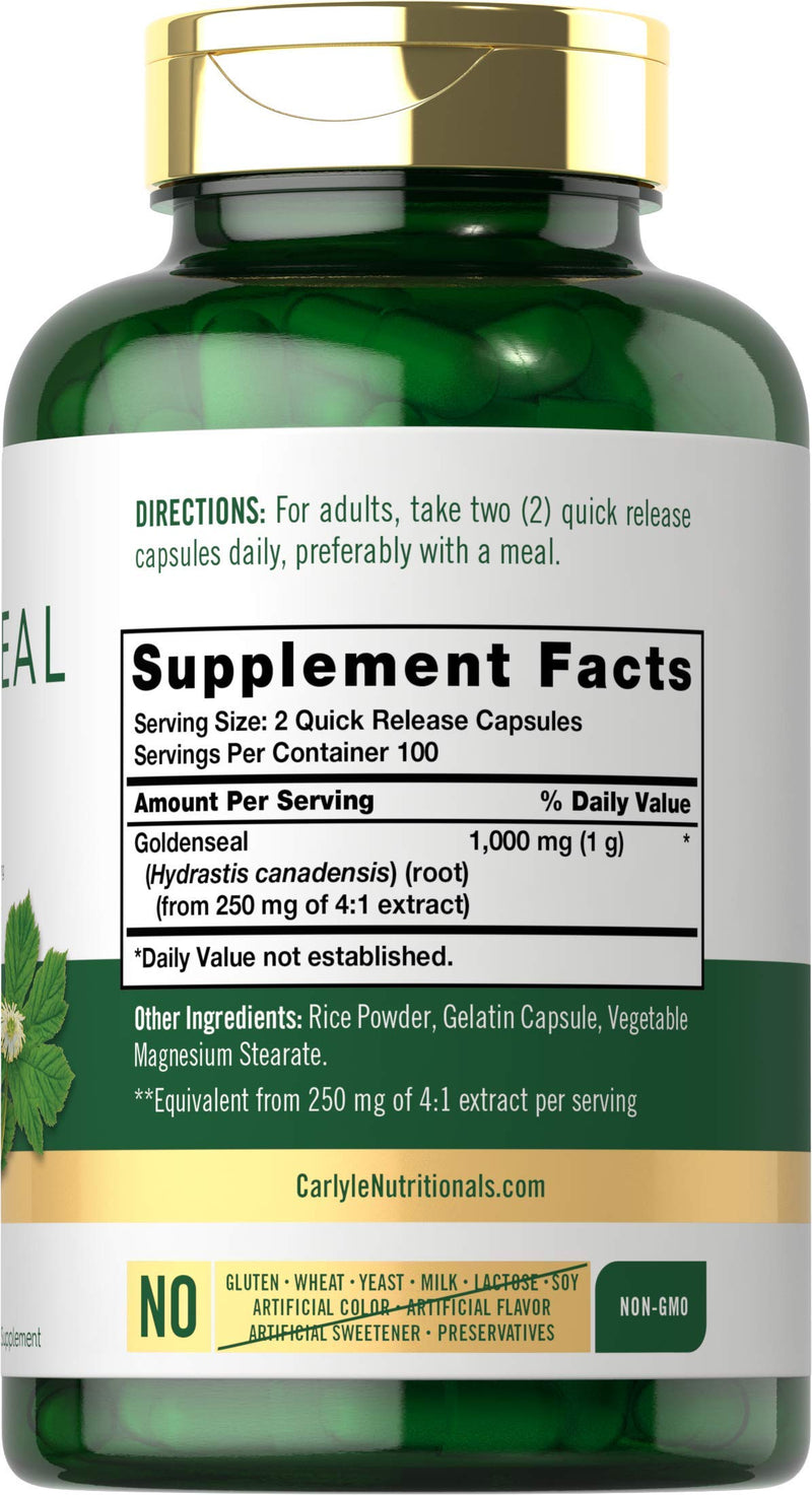 Carlyle Goldenseal Root Capsules 1000mg | 200 Count | Traditional Herb Supplement | Non-GMO, Gluten Free