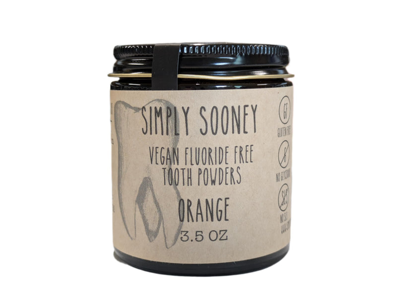 Simply Sooney Glass Jar Vegan Fluoride Free Remineralizing Tooth Powder Kid Safe Orange I Organic Ingredients