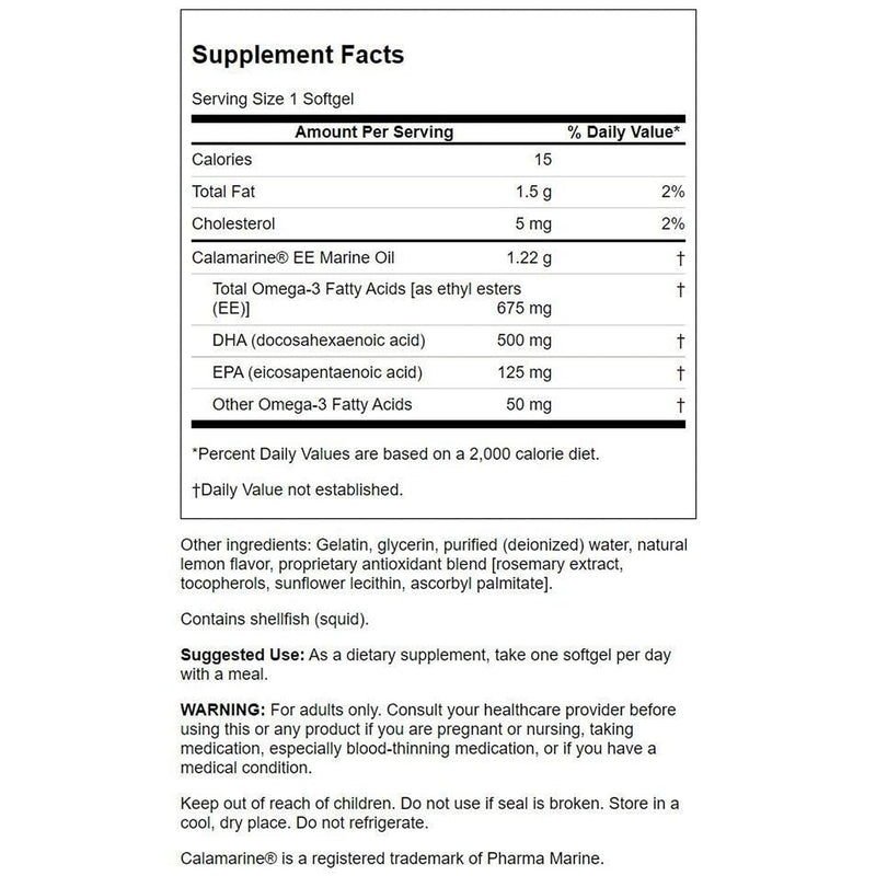 Swanson Super DHA 500 from Food-Grade Calamari 500 mg, 30 Sgels, 3 Pack | Non-GMO DHA from Norwegian Line-Caught Calamari Supporting Cognitive Function and Healthy Brain Development 90 Count (Pack of 1)