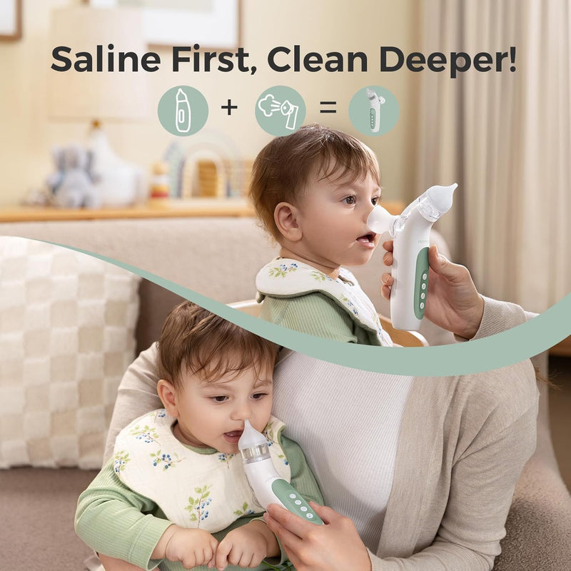 [Australia] - Momcozy BreezyClear‚Ñ¢ 2-in-1 Electric Nasal Aspirator for Baby with Spray, 65kPa Hospital-Grade Suction, 4 Adjustable Levels, Quiet & Portable Nose Cleaner with Soothing Light & Music 