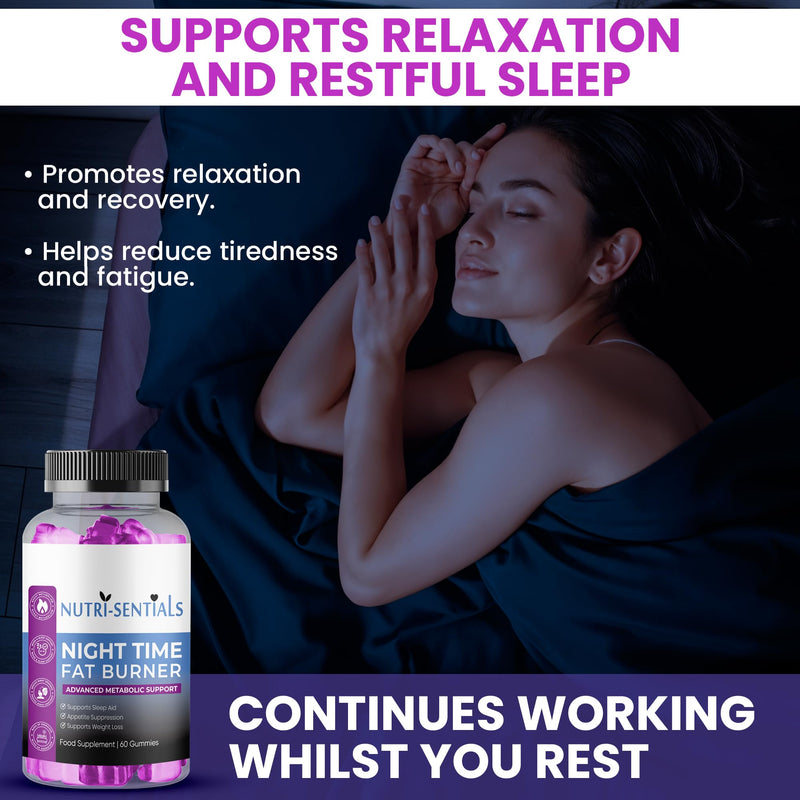 Night Time Gummies- Metabolism & Sleep Support Supplement- Promotes Relaxation & Wellness for Women & Men- Natural Weight Management Gummies with Mixed Berry Flavour- 60 Count