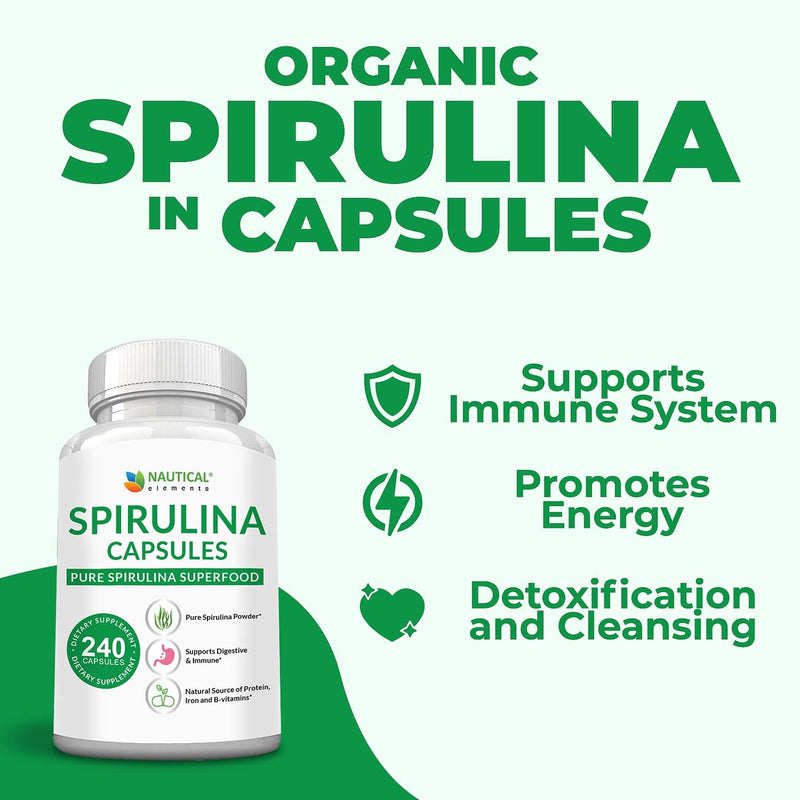[Australia] - Spirulina Capsules 3000mg - 40 Servings Of Organic Spirulina Capsules - Rich in Protein, Antioxidants & Vitamins - 240 Organic Spirulina Powder Capsules - Supports Immune & Cardiovascular Health 240 Count (Pack of 1) 