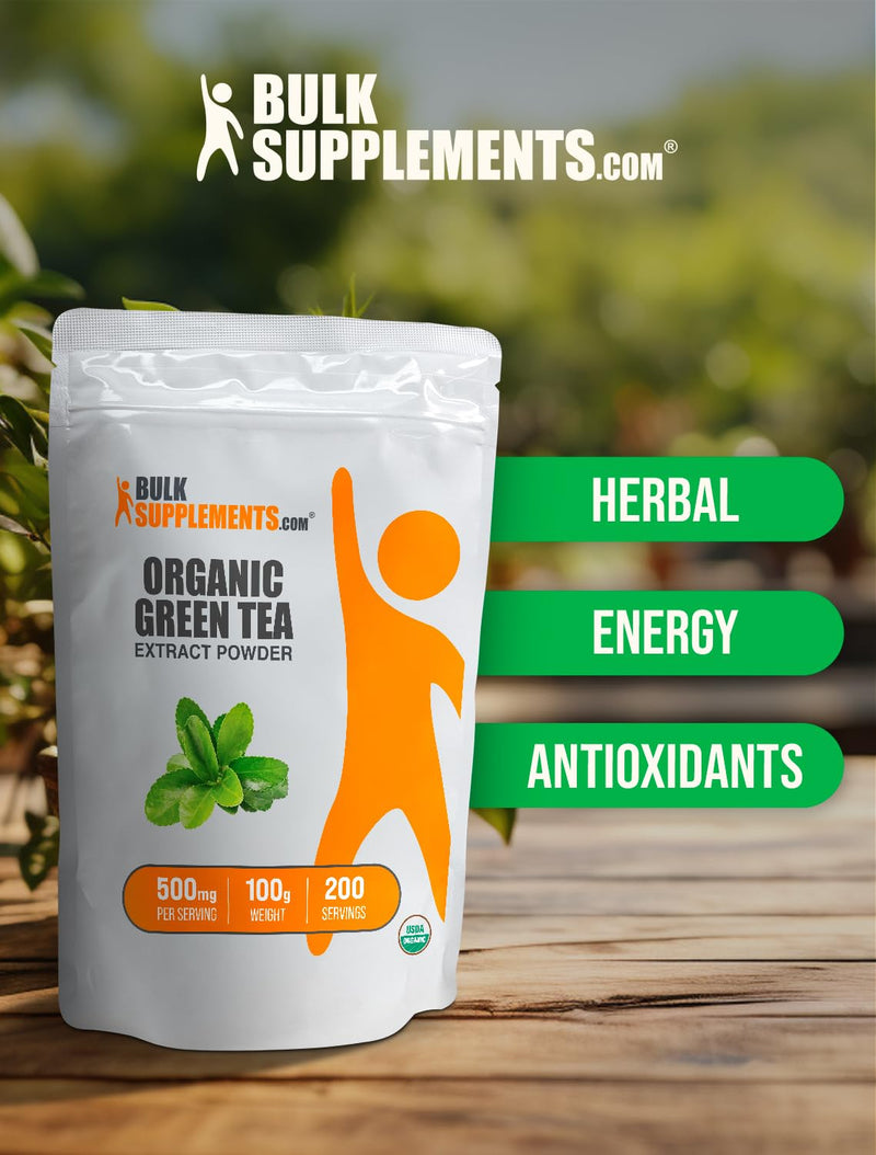 BulkSupplements.com Organic Green Tea Extract Powder - Herbal Supplement, Green Tea Supplement, Green Tea Powder - Vegan & Gluten Free, 500mg per Serving, 100g (3.5 oz) (Pack of 1) 3.5 Ounce (Pack of 1)