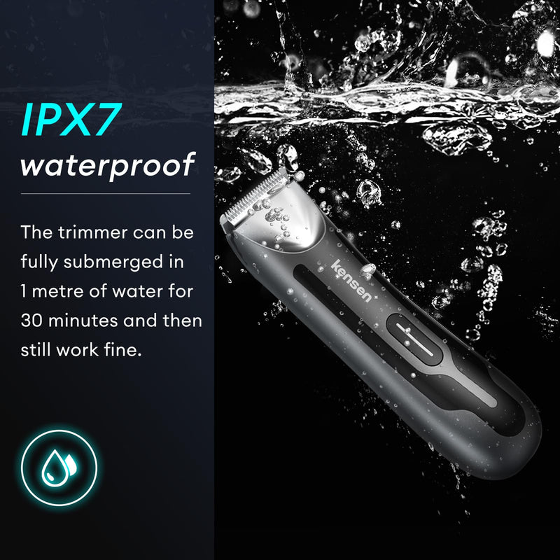[Australia] - Body Hair Trimmer for Men, kensen Electric Groin Hair Trimmer, Rechargeable Body Groomer, Replaceable Ceramic Blade Heads, IPX7 Waterproof Wet/Dry Clippers, Male Pubic Hair Hygiene Razor Black 
