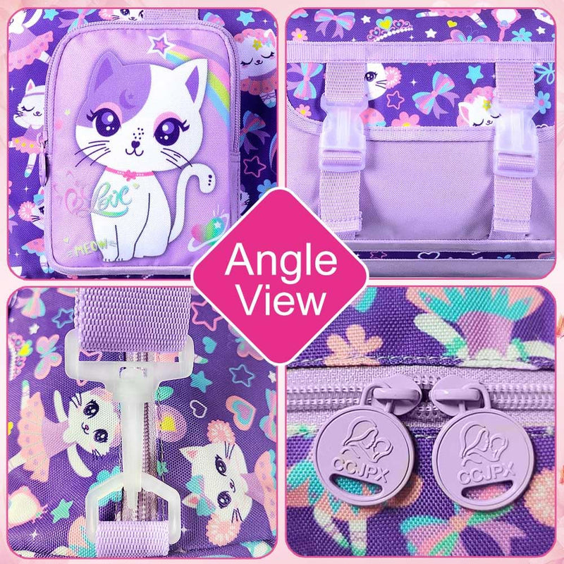 Kids Cat Duffle Bag for Girls, Water-Resistant Travel & Weekender Bag with Shoe Compartment for Sports, Gym & Sleepovers Cute Cat Duffle Bag Purple