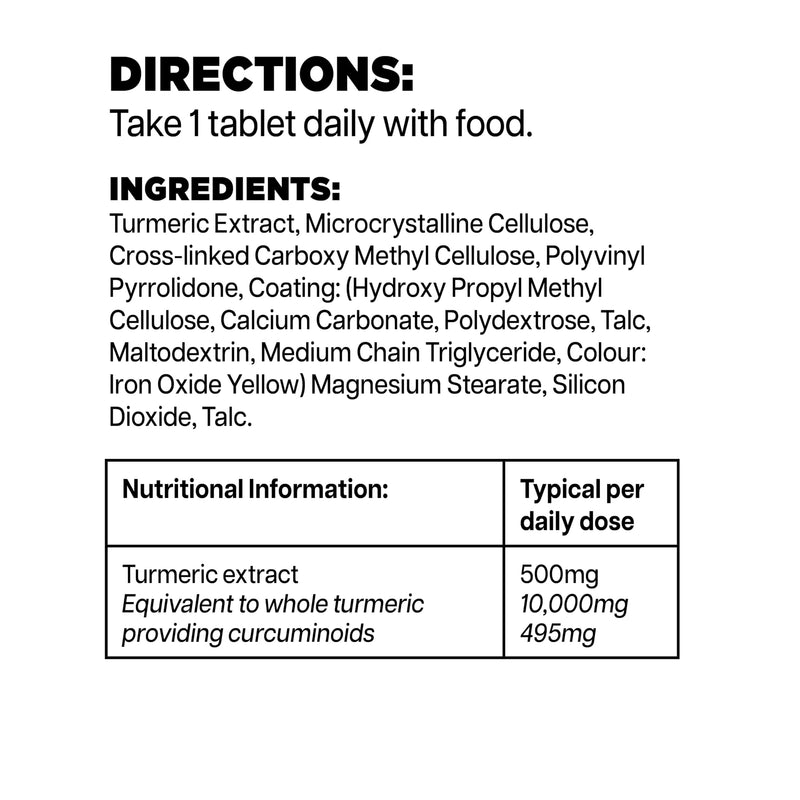 Woods Supplements - 10,000mg High Strength Turmeric 60x Vegan Curcumin Turmeric Extract Tablets. Pure Turmeric Powder Food Supplement for Joint Care and Digestion 60