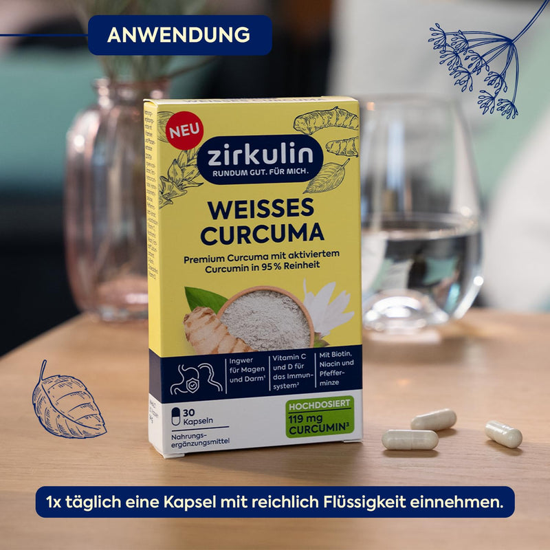 [Australia] - Zirkulin White Curcuma 30 Capsules - Premium Curcuma High Dose & High Bioavailability - Promotes Gastrointestinal Wellbeing & Strengthens the Immune System - with Biotin, Niacin, Ginger & Vitamin C + D 30 Pieces (Pack of 1) 