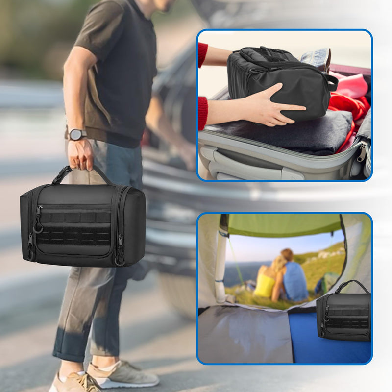 Hanging Toiletry Bag for Men, Tactical Dopp Kit Toiletry Travel Bag | Camping Shower Bag with Hanging Design, Multiple Storage Pockets, Dopp Kit Hygiene Organizer Bag for Outdoor Black