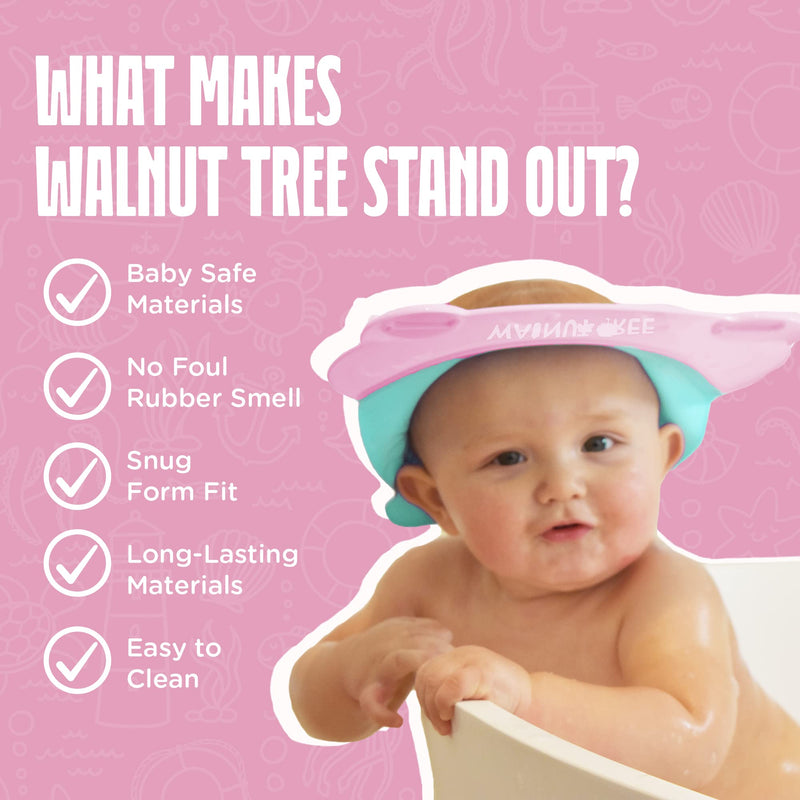 [Australia] - Walnut Tree Baby - Baby Bath Visor With Strap, Bath Visor for Toddlers, Adjustable Shower Visor, Multipurpose Baby Bath Hat Shield, Nose, Ears, & Eye Protector for Shower, Sky Blue Strap Pink 
